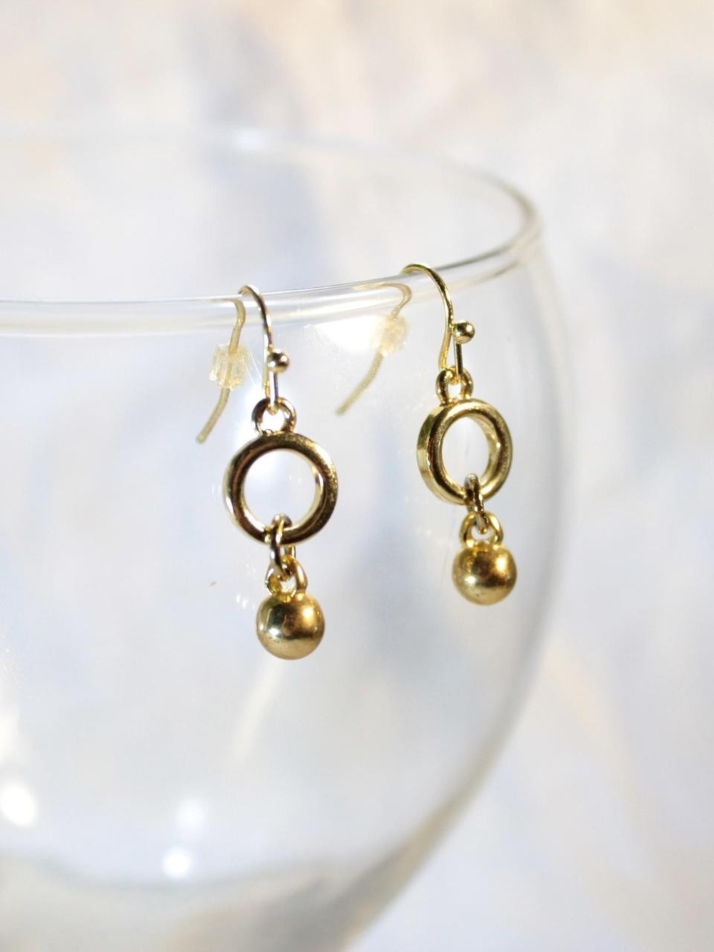 Gold Hoop Drop Earrings with Ball Charm - Women's Jewelry